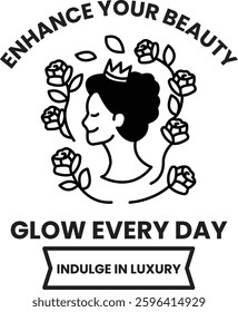 A woman with a crown and flowers on her head. The words "enhance your beauty" are written above her