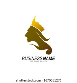 Woman with crown logo, Profile of girl with a crown of gold color