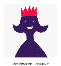 A woman with a crown. The queen smiles