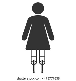 Woman Crutches icon. Vector style is flat iconic symbol with rounded angles, gray color, white background.