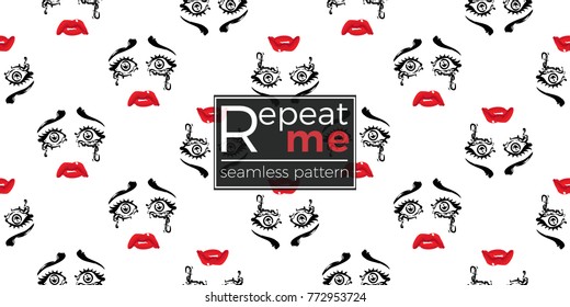 Woman cry vector emoticons, emoji, smiley icons, characters. Fashion illustrated women's emotional faces seamless pattern.