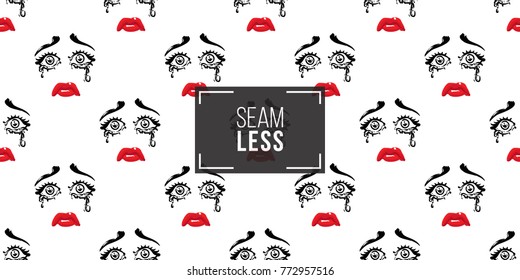 Woman cry vector emoticons, emoji, smiley icons, characters. Fashion illustrated women's emotional faces seamless pattern.