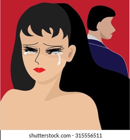 Woman crying the departing man. Emotions girl love divorce