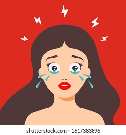 woman crying from depression. eyes full of tears. Flat character vector illustration.