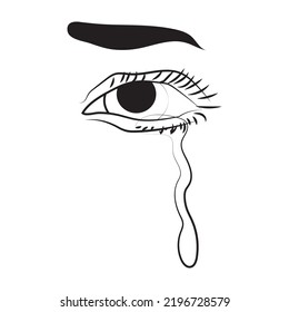 Woman crying from depression. Eyes in tears. Print for clothes, t-shirt, emblem or logo design, continuous line drawing, small tattoo, isolated vector illustration