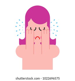 Woman is crying. female hysterics. Lot of tears. Fountains of teardrop. Sadness and suffering Vector illustration.
