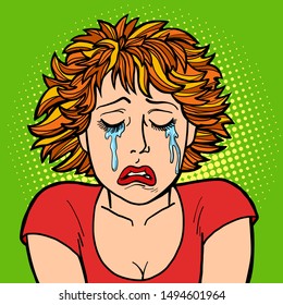woman crying human emotions. Comic cartoon pop art retro vector illustration drawing