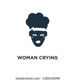 Woman Crying icon. Black filled vector illustration. Woman Crying symbol on white background. Can be used in web and mobile.