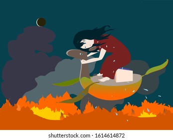 Woman crying on a kangaroo boat, tear her eyes to help put out a forest fire in Australia  1