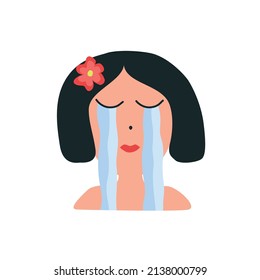 Una mujer está llorando en un arroyo. Detengan la guerra. Cartel, ilustración vectorial en estilo plano.