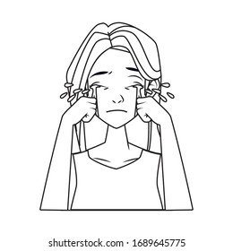 woman crying with stress symptom character vector illustration design
