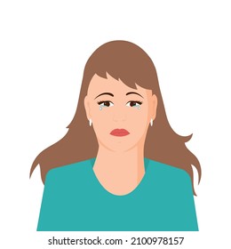 The woman is crying. Tears, sadness. Portrait in a flat style on a white background.