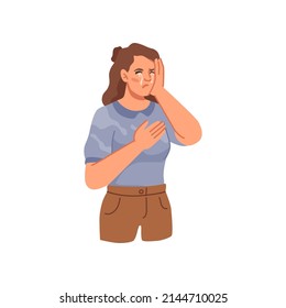 Woman crying and weeping, isolated young lady with tears on cheeks. Vector flat cartoon character in bad mood, melancholy or depression. Negative thoughts expressing emotions and feelings