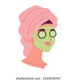 Woman With Cucumber Mask Skin Care