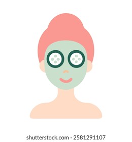 Woman with cucumber slices on eyes and facial mask isolated vector illustration