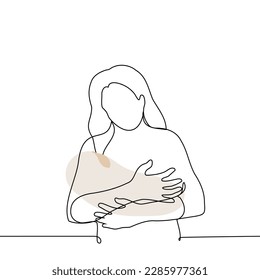 woman cuddles baby in swaddling clothes - one line vector drawing. concept newborn, motherhood, dream of motherhood