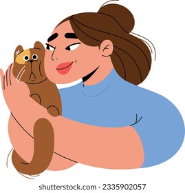 Woman cuddling and enjoying time with cat