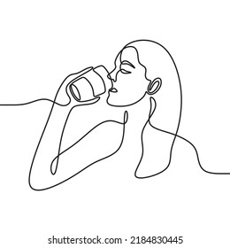 woman and cup of coffee illustration continuous drawing single line art