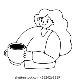 woman and cup coffee illustration design flat