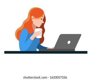 woman with a cup and  laptop