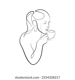 woman with cup line art