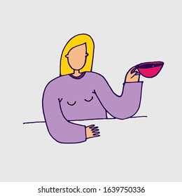 woman with cup on coffee break doodle illustration