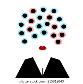 woman with curlers in hair