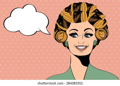 Woman with curlers in their hair, vector format