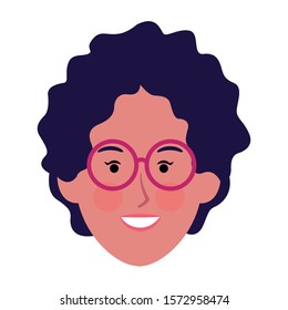 woman with curly hair and glasses icon over white background, vector illustration
