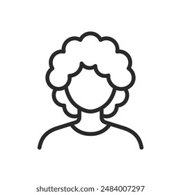 Woman with curly hair, linear style icon. Big curls hairstyle. Editable stroke width