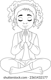 A woman with curly hair sitting in meditation, eyes closed