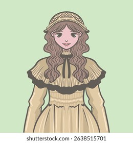 a woman with curly hair wearing a knit hat and long knit clothes