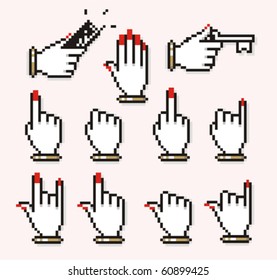 Woman Cursor Hands / Set of unusual pixelated woman hand icons.
