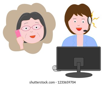 A woman at a customer center who is responding to complaints of consumers of the elderly.
