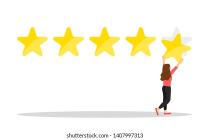 Woman customer giving five star rating. Customer Review. Feedback.