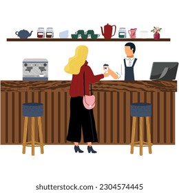 Woman customer pay in cafeteria for coffee vector