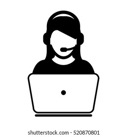 Mulher Customer Service Ícone - User With Laptop Computer & Headphone Vector ilustração