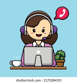 Woman Customer Service Working On Laptop With Headphone. People Technology Icon Concept Isolated Premium Vector
