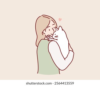 Woman with cute cat. Hand drawn style vector design illustrations.	