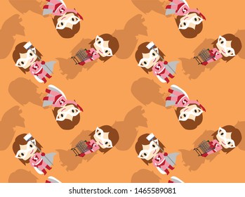 Woman Cute Character Superhero Shopping Seamless Wallpaper-01