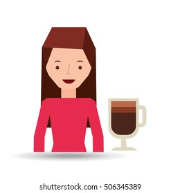 woman cute cup coffee cool graphic vector illustration