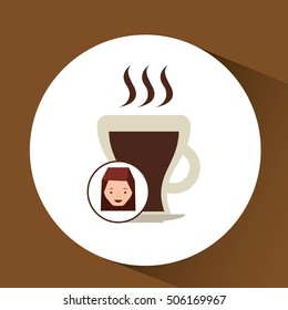 woman cute cup coffee hot graphic vector illustration