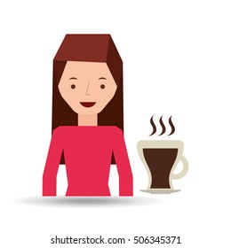 woman cute cup coffee hot graphic vector illustration