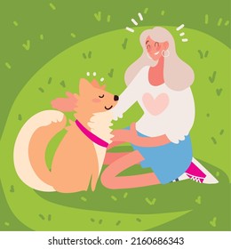 woman with cute dog pet animal