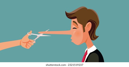 
Woman Cutting the Nose of Liar Unfaithful Man Vector Cartoon Illustration. Deceitful man receiving harsh punishment after cheating 
