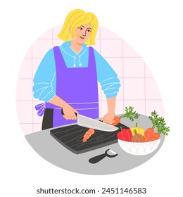 Woman cutting vegetables and preparing food