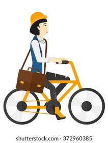 Woman cycling to work.