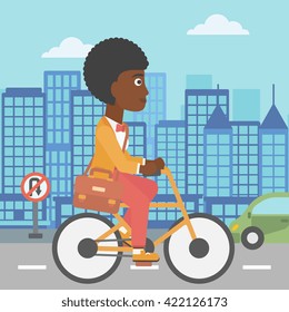Woman cycling to work.