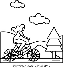 Concepto de ciclista mujer, ciclista de bicicleta en el diseño de icono de contorno vectorial de Parque Público, símbolo de orientación conductual, identidad individual o estilo de vida Signo, ilustración de población viva sostenible