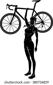 Woman Cyclist Lifting Her Bicycle